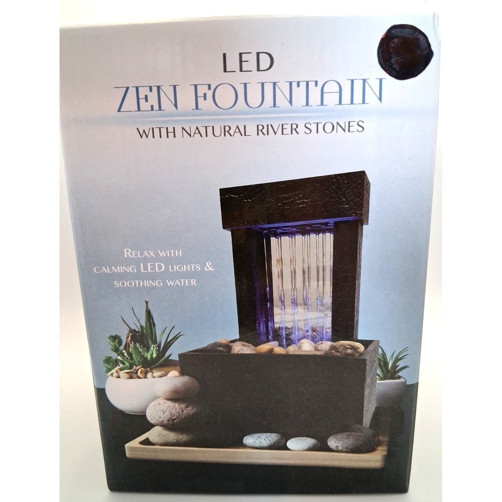 Relaxing Modern Zen Fountain with Blue LED Lights‎ w/ Natural River Rocks